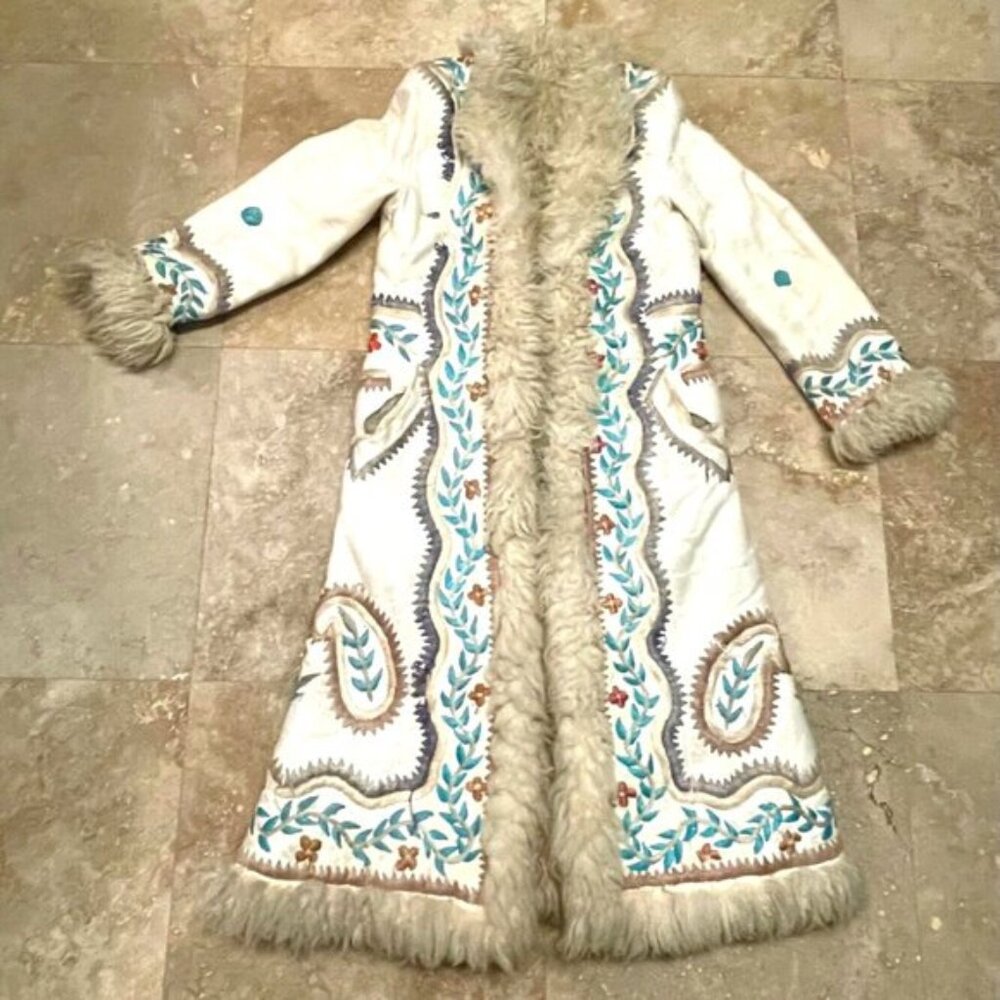 Penny Lane Coat 70s Coat 70s Afghan Coat Floral Embroidered Coat Sheepskin Coat
